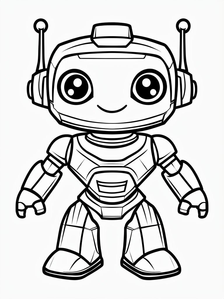 Cute Cartoon Robot Line Drawing for Coloring Book Pages