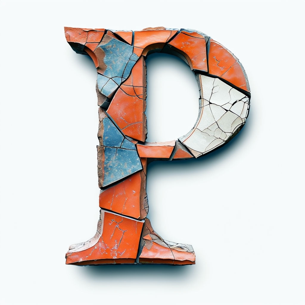 Colorful Ancient Pottery Shard Letter P Monogram Design