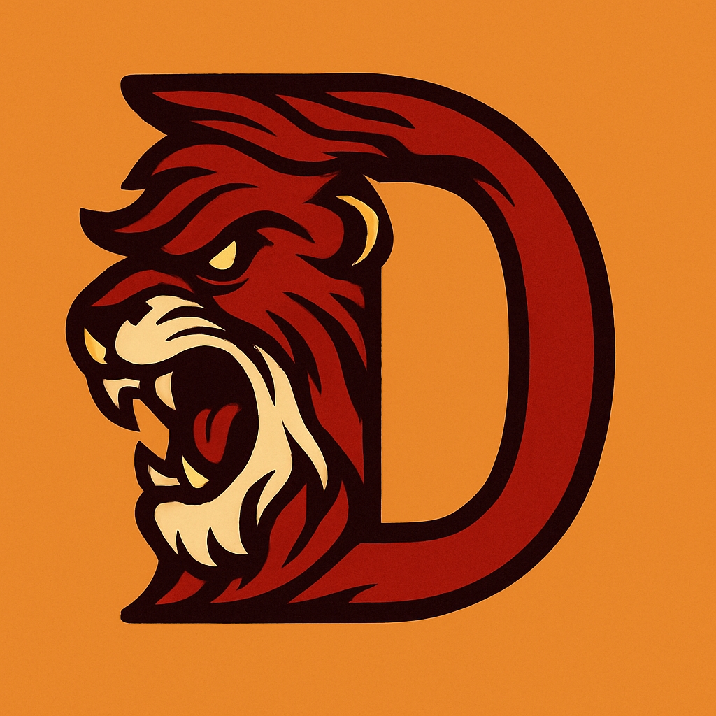 Fierce Lion Head with Bold Letter D Graphic Design Monogram