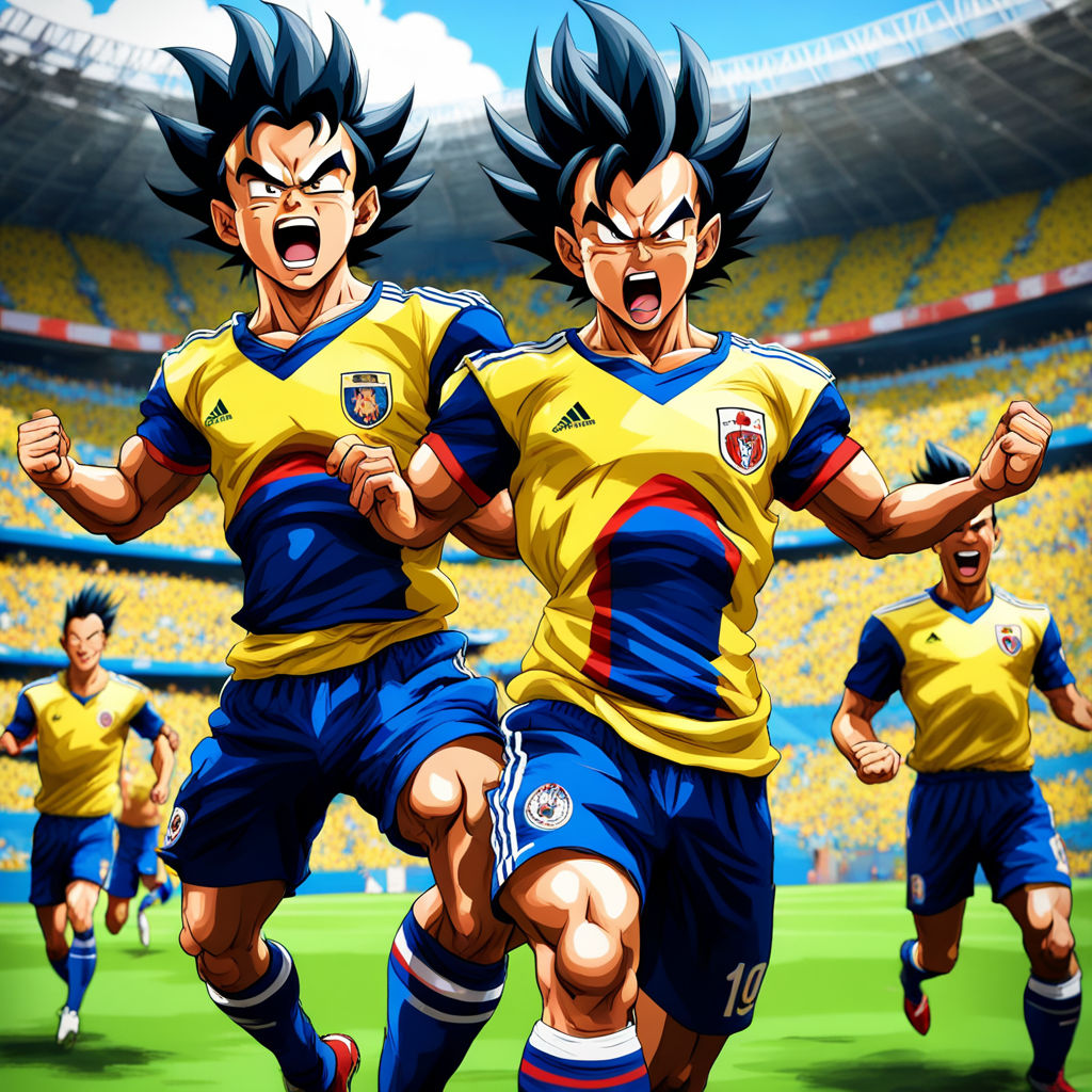 Goku and Vegeta clad in Colombian national football team uni... by ...