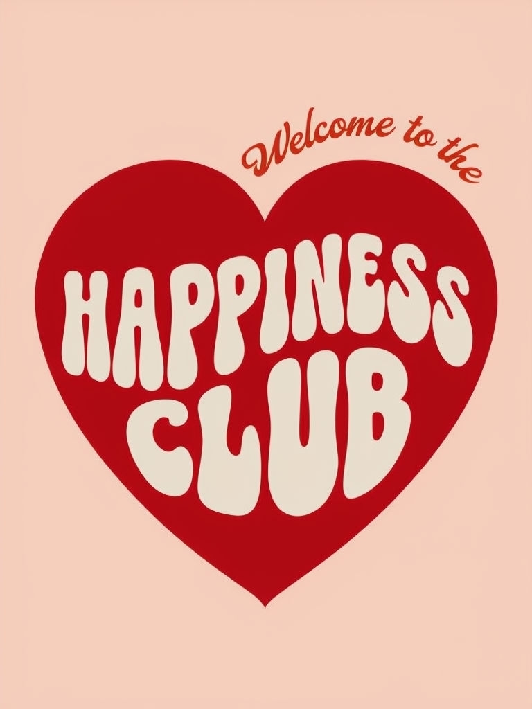 Happiness Club Retro Heart Design on Peach Background Poster