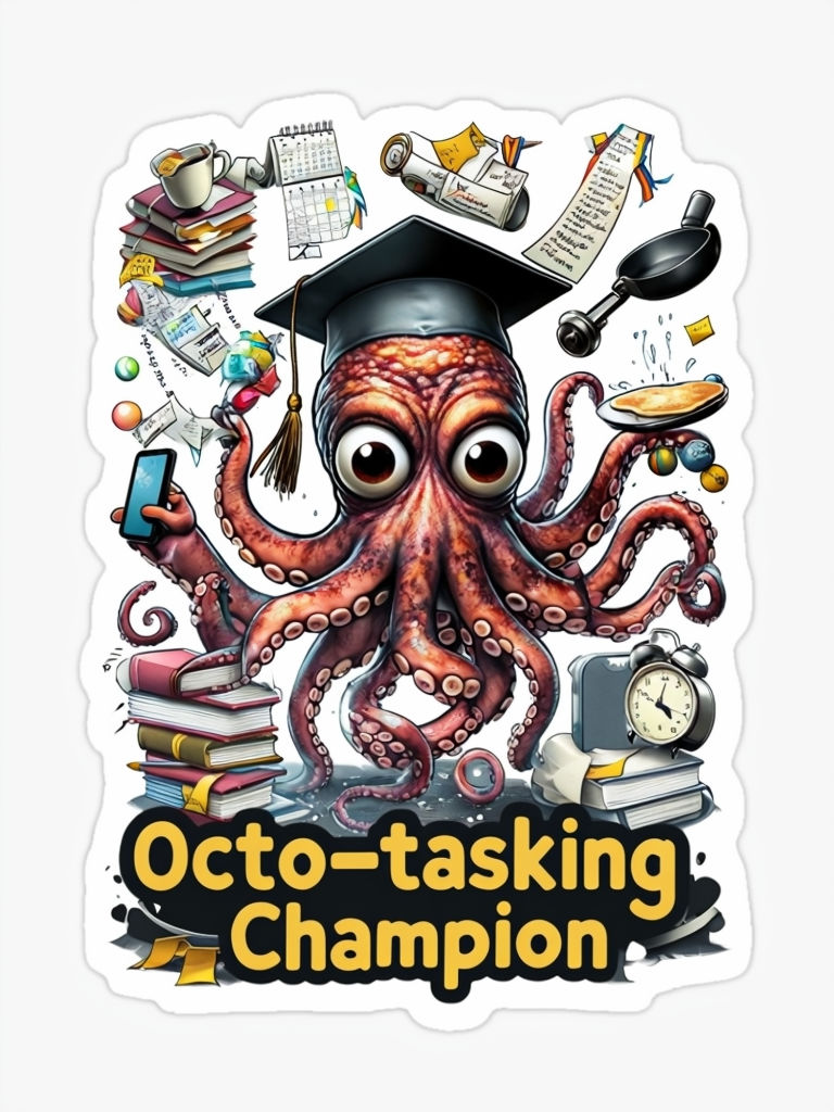 Frazzled Octopus Multitasking Champion Sticker Design