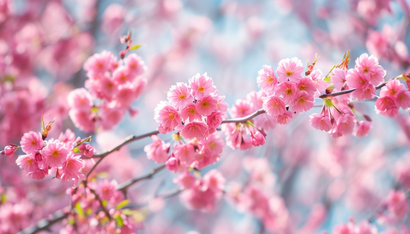 Tranquil Cherry Blossom Close-Up with Dreamy Bokeh Background Virtual Backgrounds