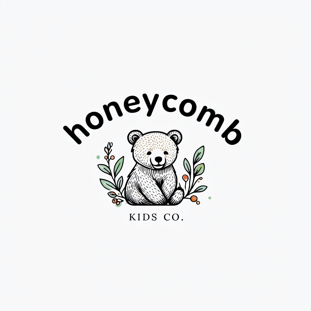 Whimsical Bear Cub Logo for Honeycomb Kids Co. Design