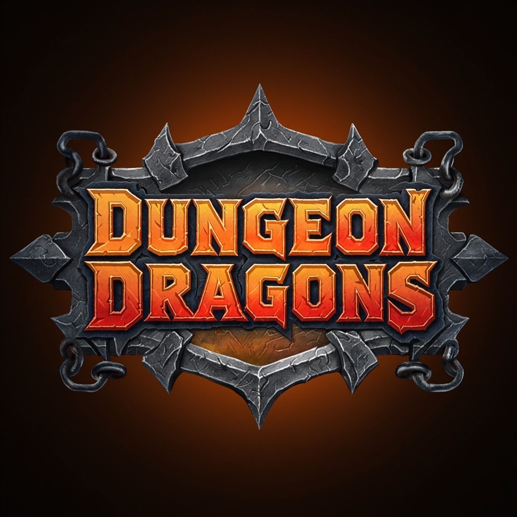 Medieval Fantasy Dungeon Dragons Logo with Fiery Gradient Effects Logo