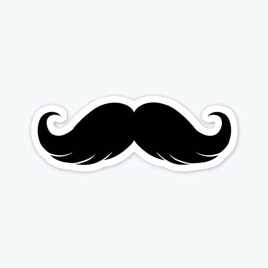 Stylized Black Mustache Line Art Illustration Sticker