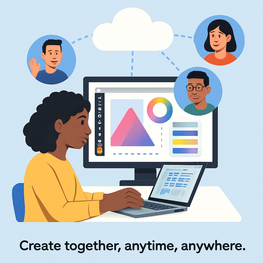 "Collaborative Workspace Illustration for Teamwork and Innovation Ads"