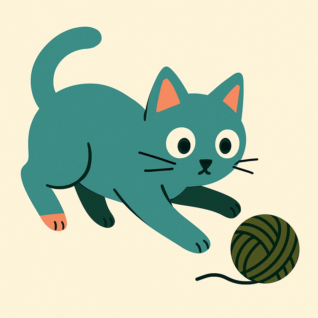 Playful Teal Cat Reaching for Yarn Ball Cartoon Mug