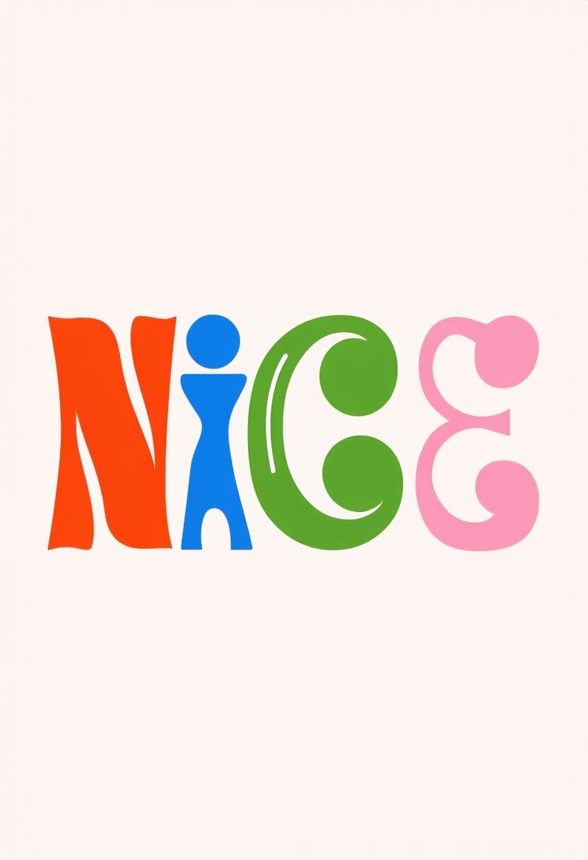 Playful Colorful NICE Typography Design on Beige Poster