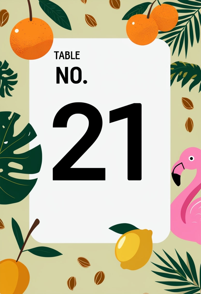 Tropical Themed Minimalist Table Number 21 Display Event Sign