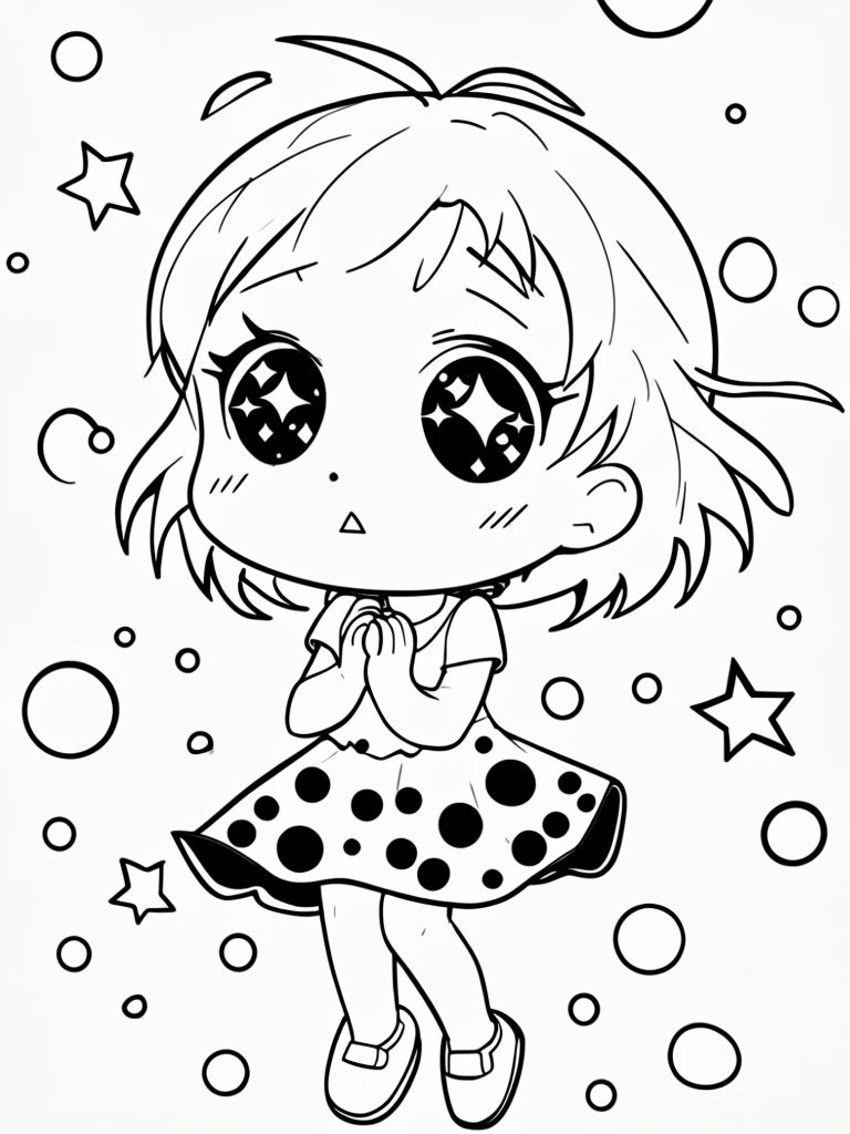 Playful Chibi Girl Cartoon Character Line Art Sticker