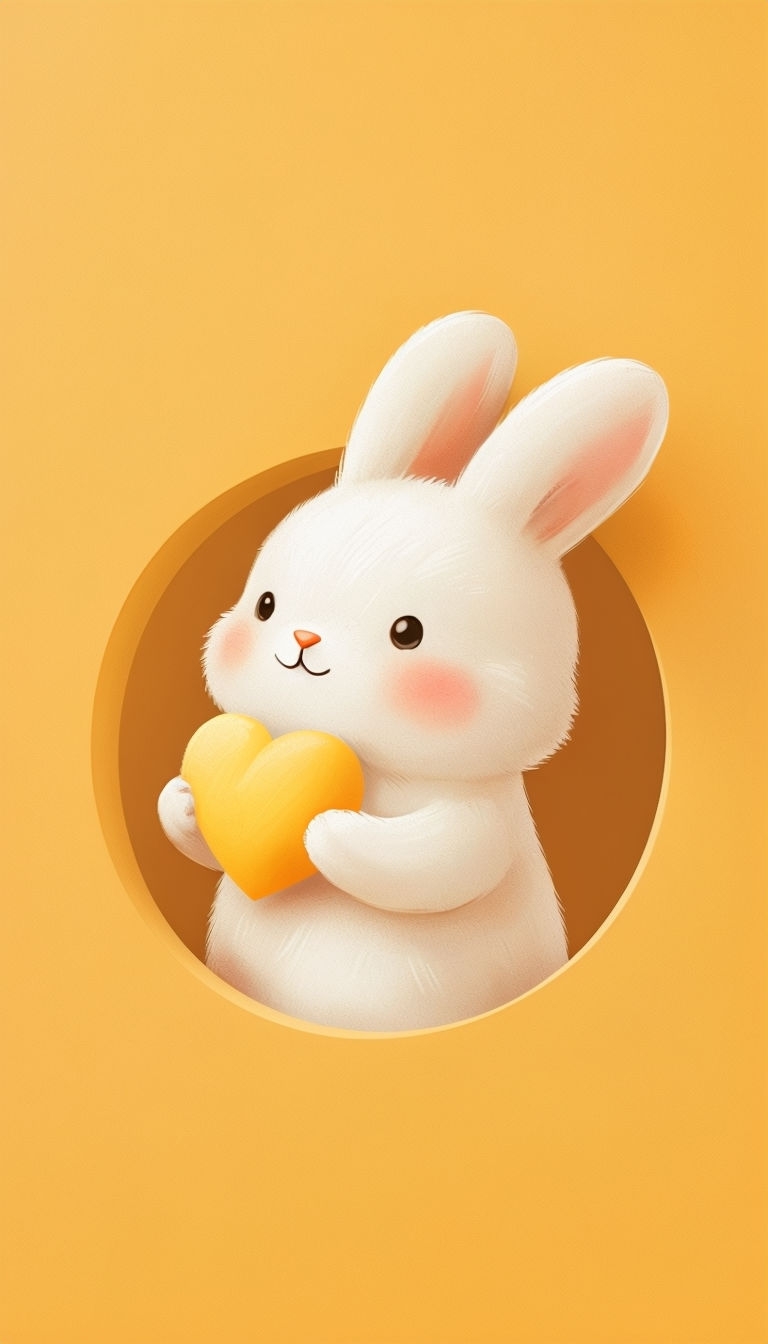 Cute Minimalist White Bunny Holding a Heart Mobile Wallpaper
