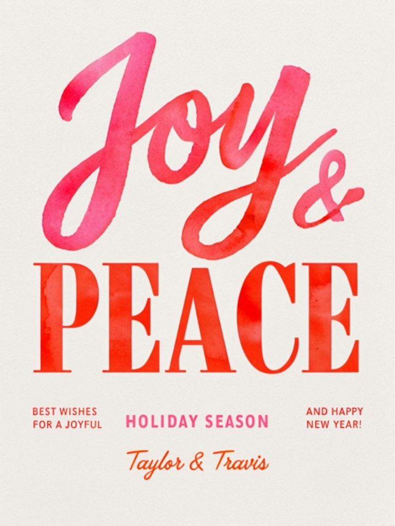 Festive Minimalist Joy and Peace Holiday Greeting Card