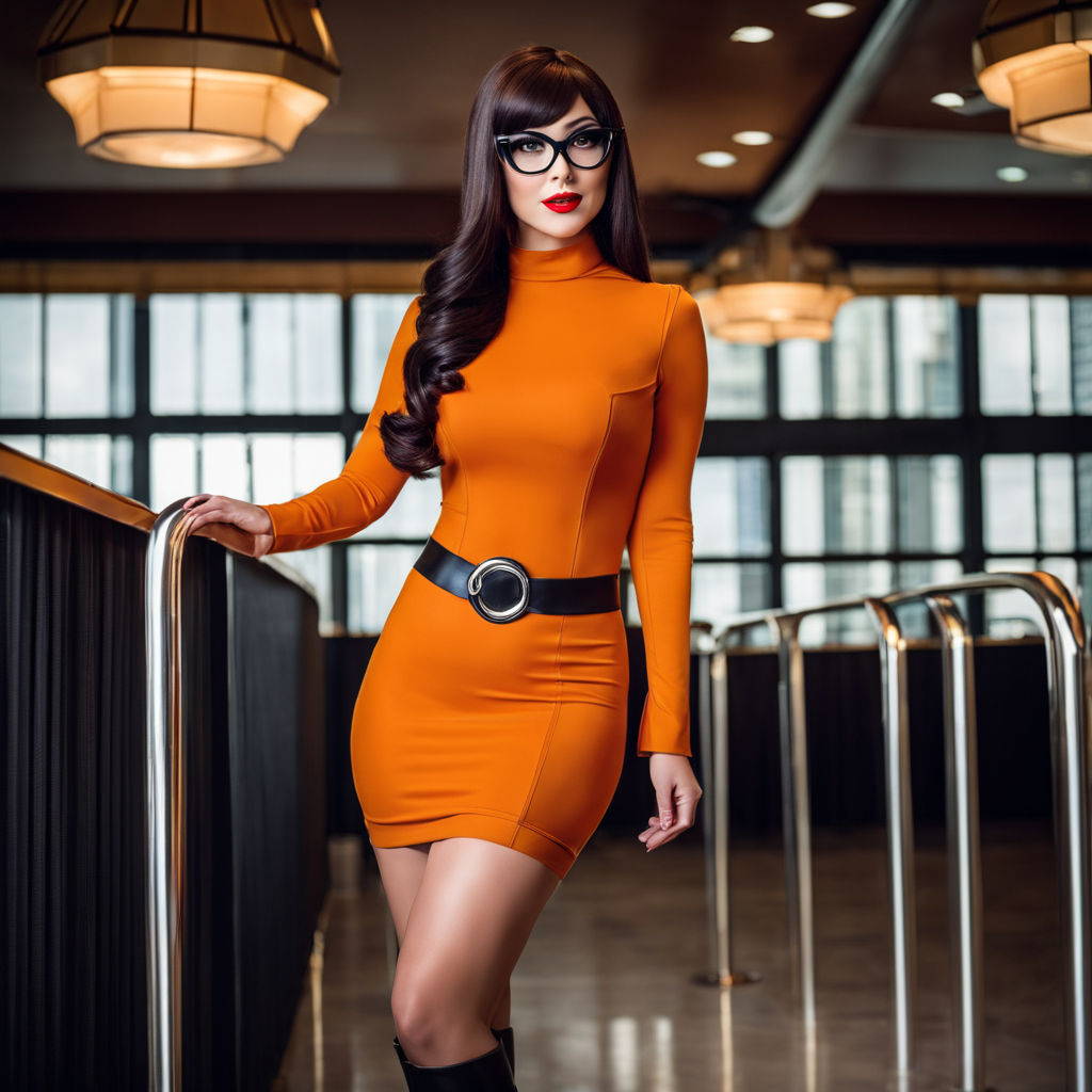 a black Ney York girl dressed as velma from scooby doo