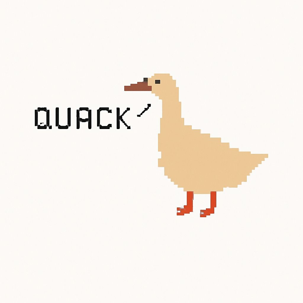 Playful Pixel Art Goose with Quack Text Sticker