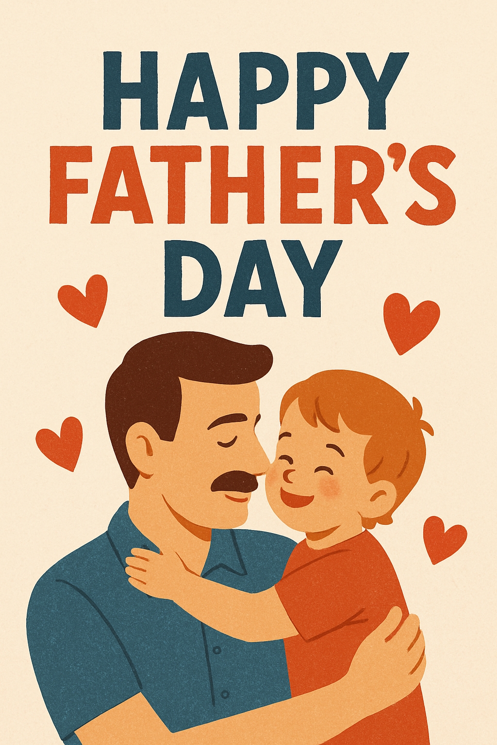 Vintage Father's Day Card Illustration with Heartfelt Moment