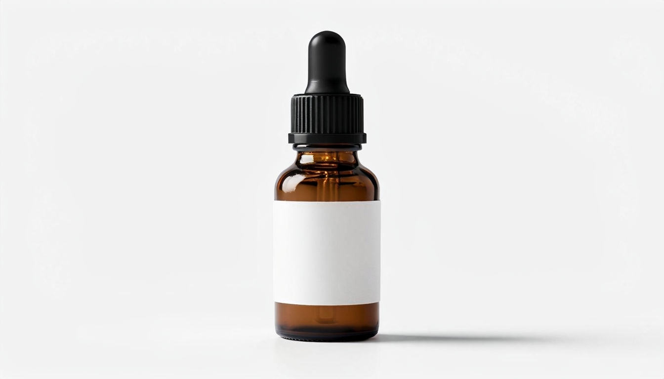 Amber Glass Dropper Bottle with Blank Label Mockup