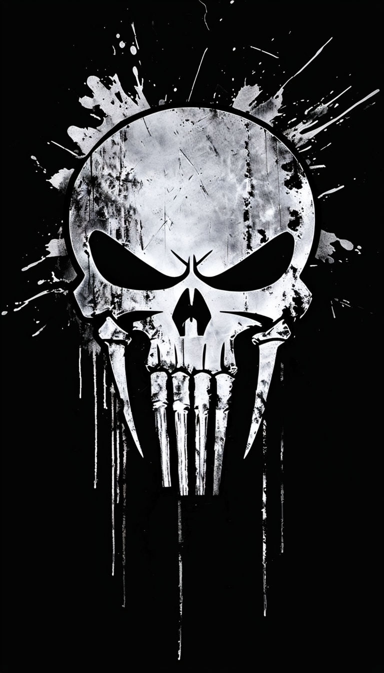 Grunge Punisher Skull Logo Graphic Art T-Shirt