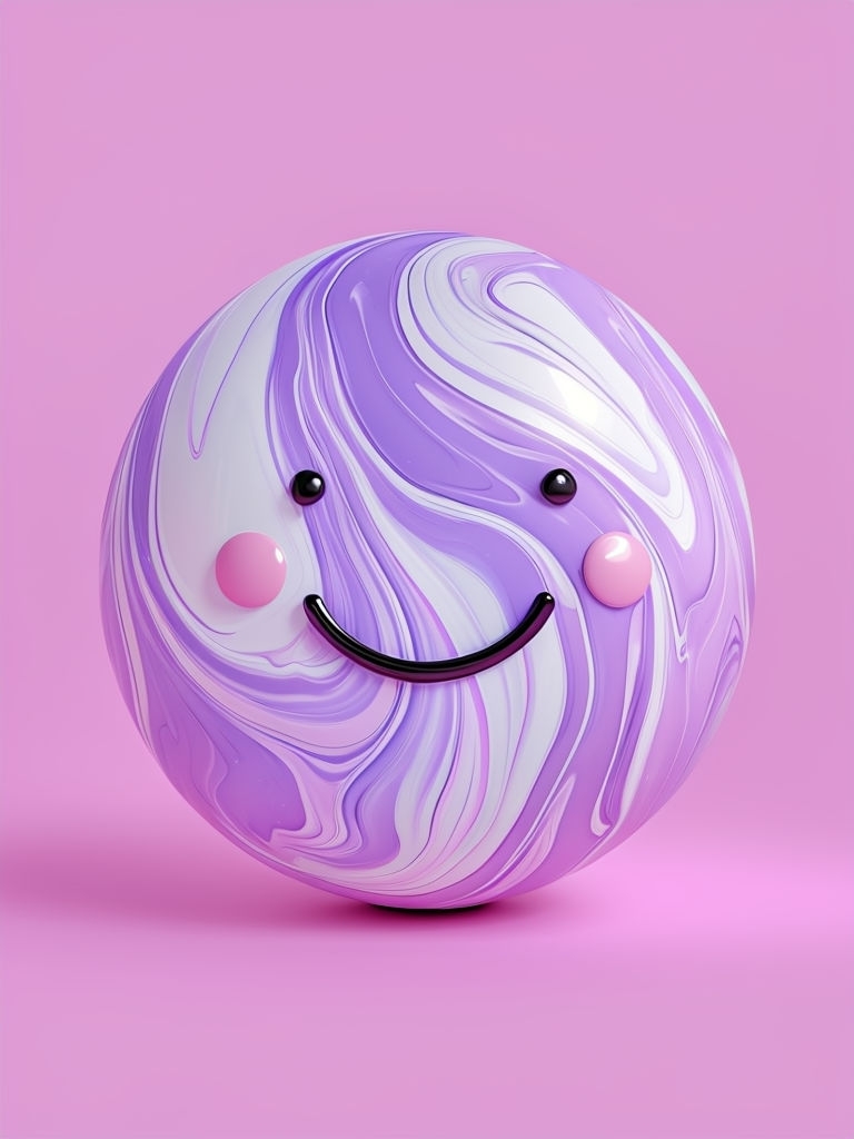 Playful Cartoonish Face on Whimsical Spherical Art Piece