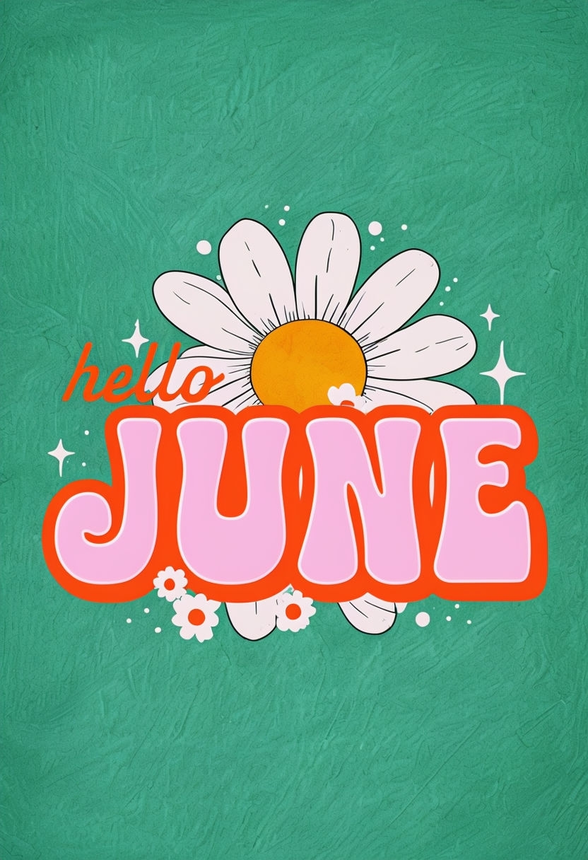 Vibrant Hello June Retro Typography with Daisies Poster