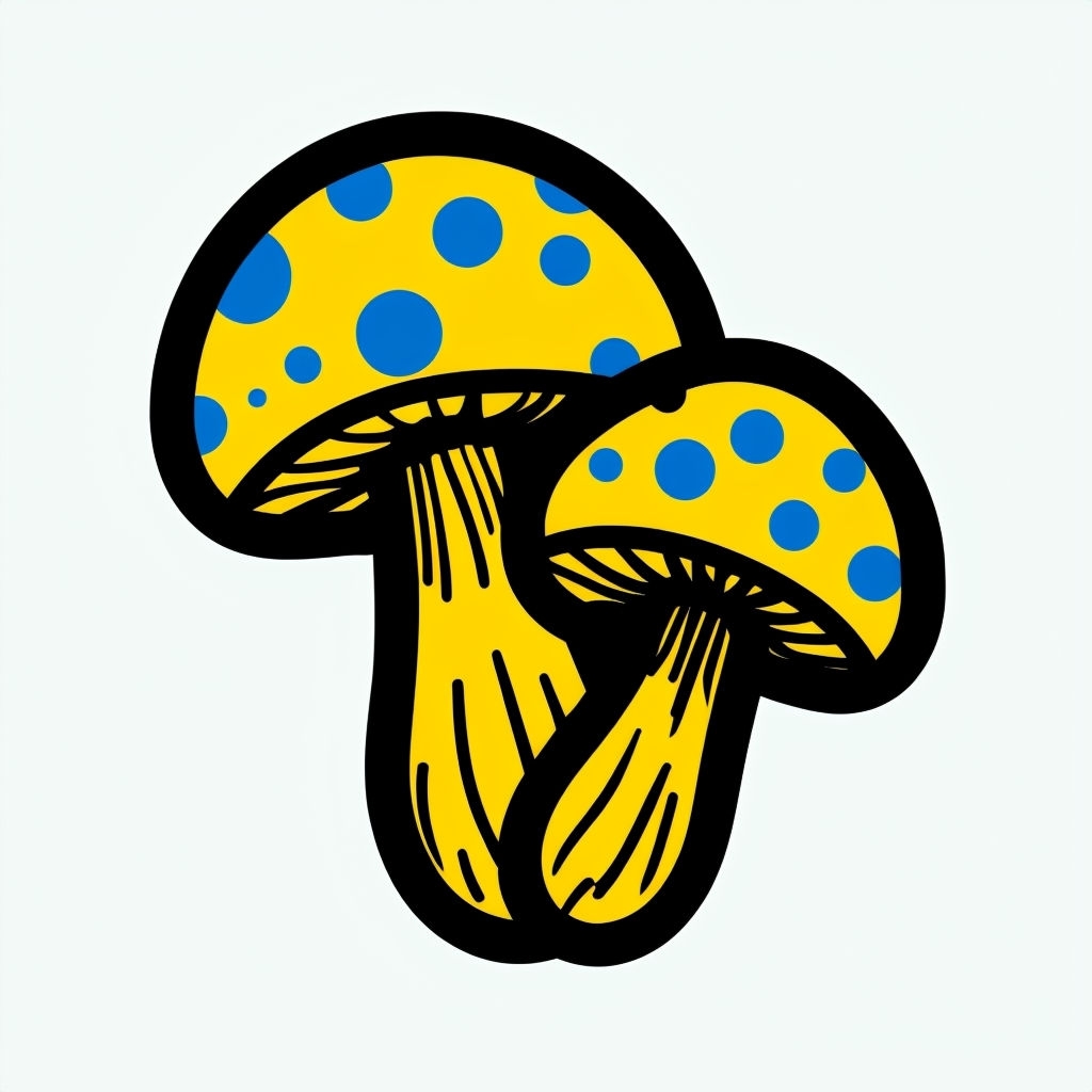 Playful Yellow and Blue Mushroom Vector Illustration Sticker