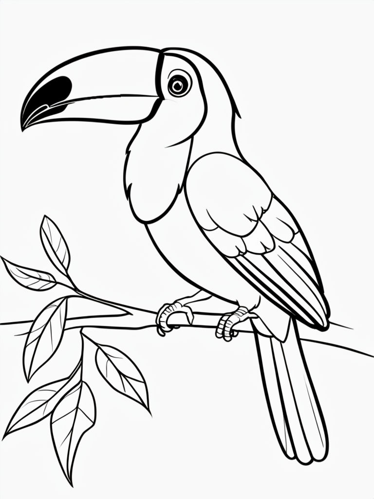 Minimalist Black and White Toucan Outline Drawing Coloring Book Pages