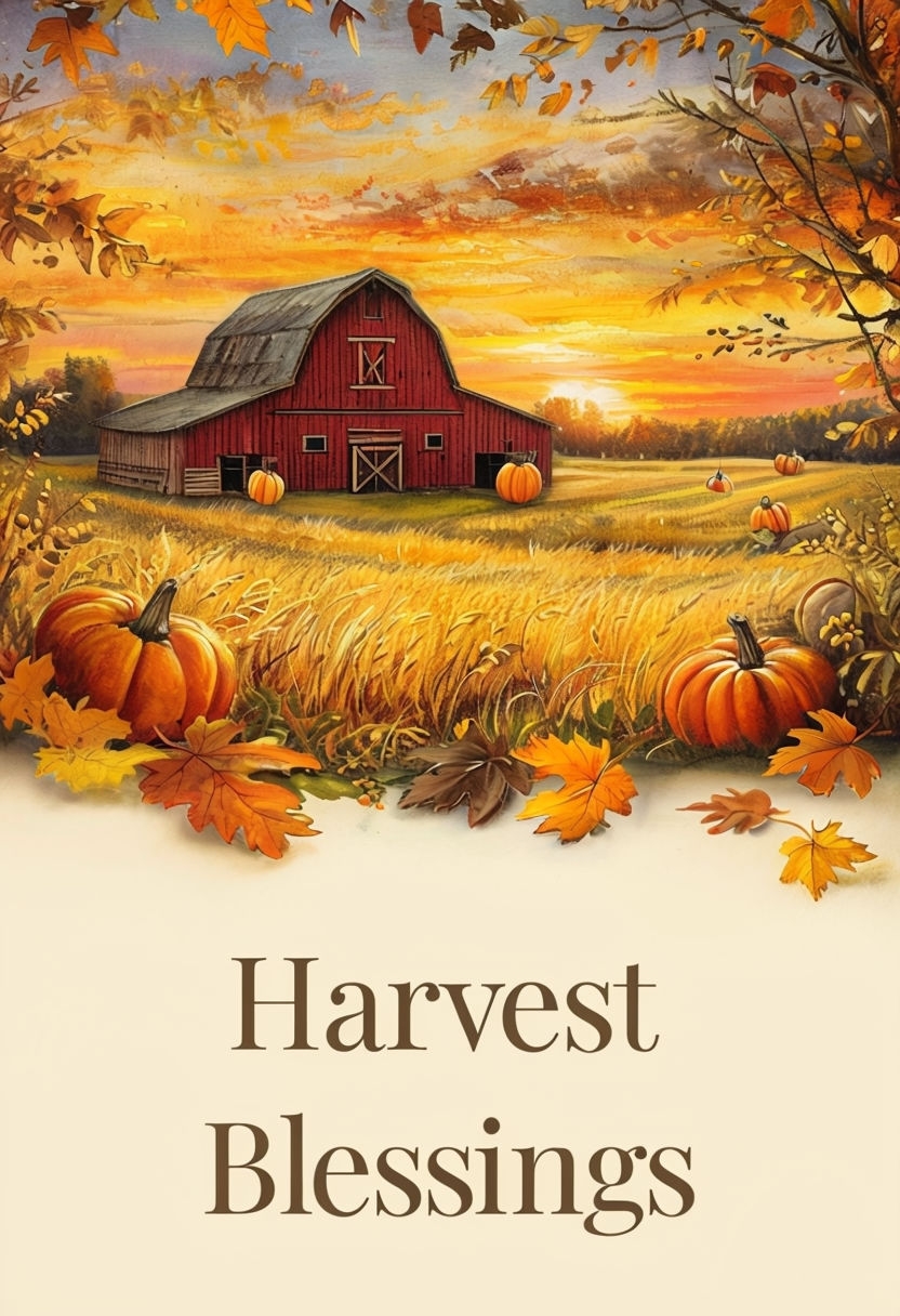 Charming Harvest Blessings Thanksgiving Card Design