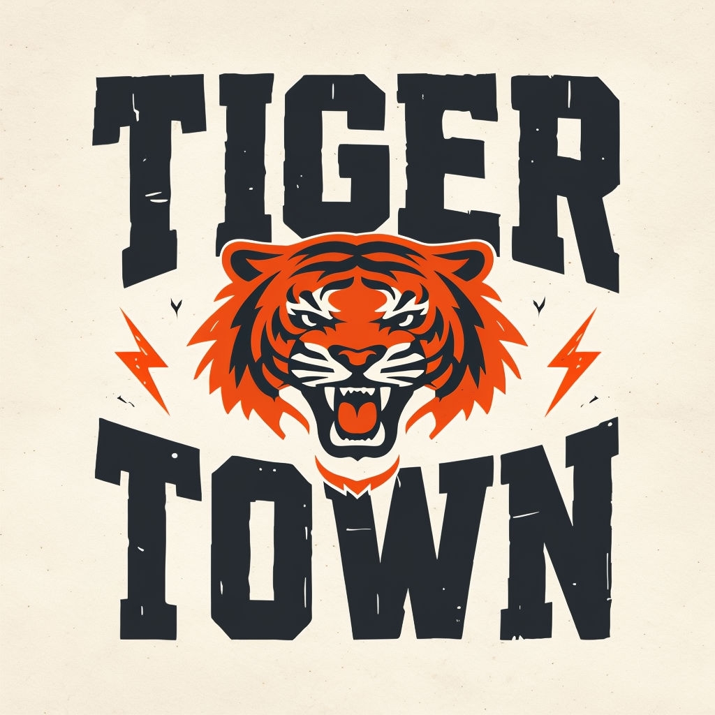 Vintage Tiger Town Graphic Design T-Shirt