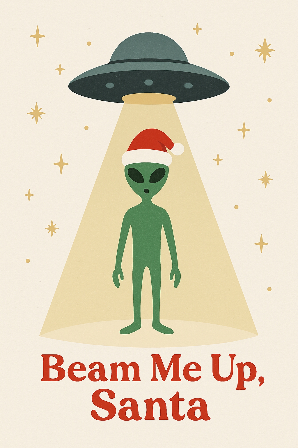 Festive Green Alien with Santa Hat Beam Me Up T-Shirt