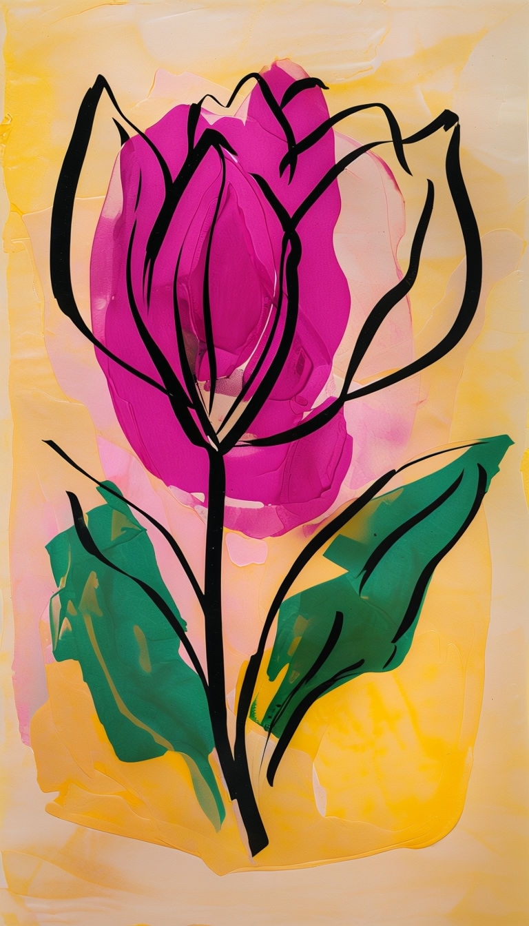 Vibrant Floral Acrylic Mono-Print Illustration Mobile Wallpaper