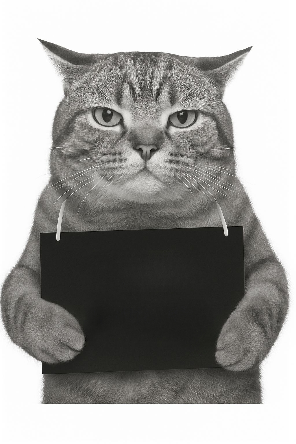 Serious Tabby Cat Holding Blank Blackboard Illustration T-Shirt