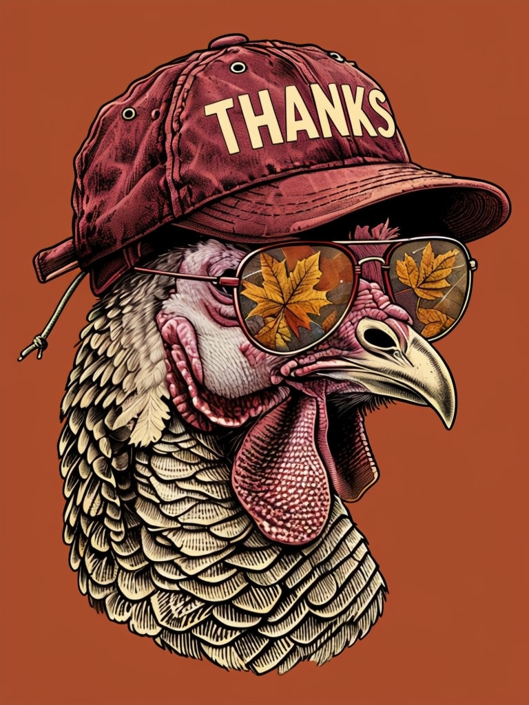 Whimsical Vintage Turkey Head with Cap and Sunglasses T-Shirt