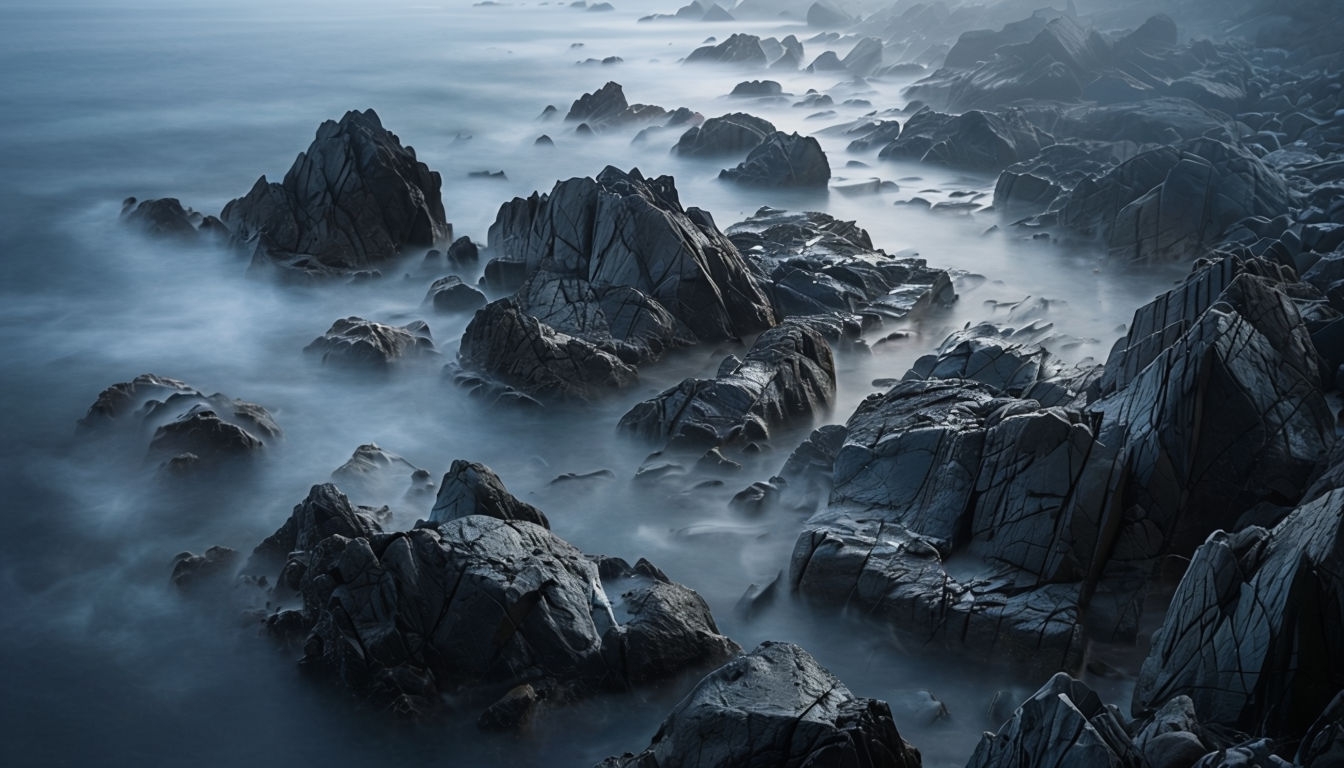 Mysterious Coastal Landscape with Rugged Rocks Virtual Background
