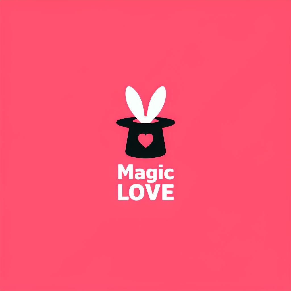 Playful Magic LOVE Logo with Bunny Ears on Coral Background