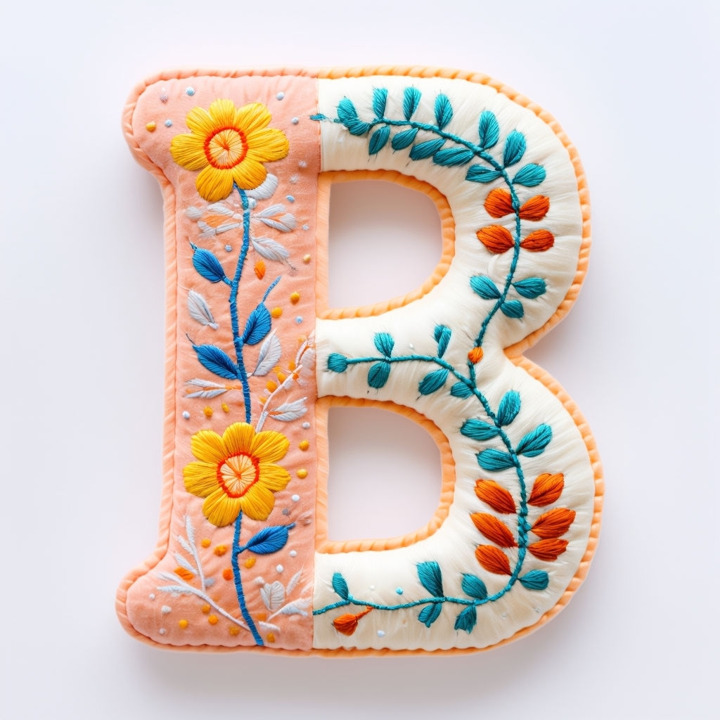 Stylized Fabric Letter B with Floral Embroidery Monogram