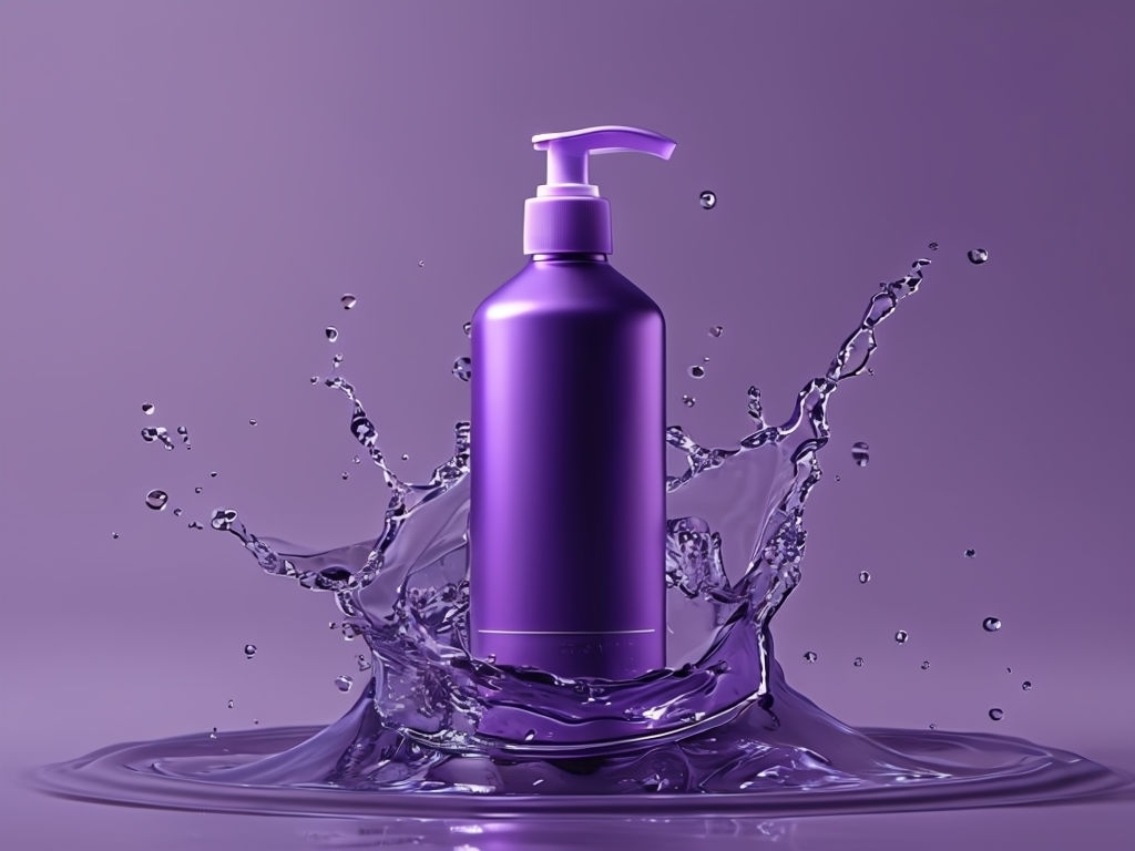 Sleek Purple Shampoo Bottle Splash Product Mockup