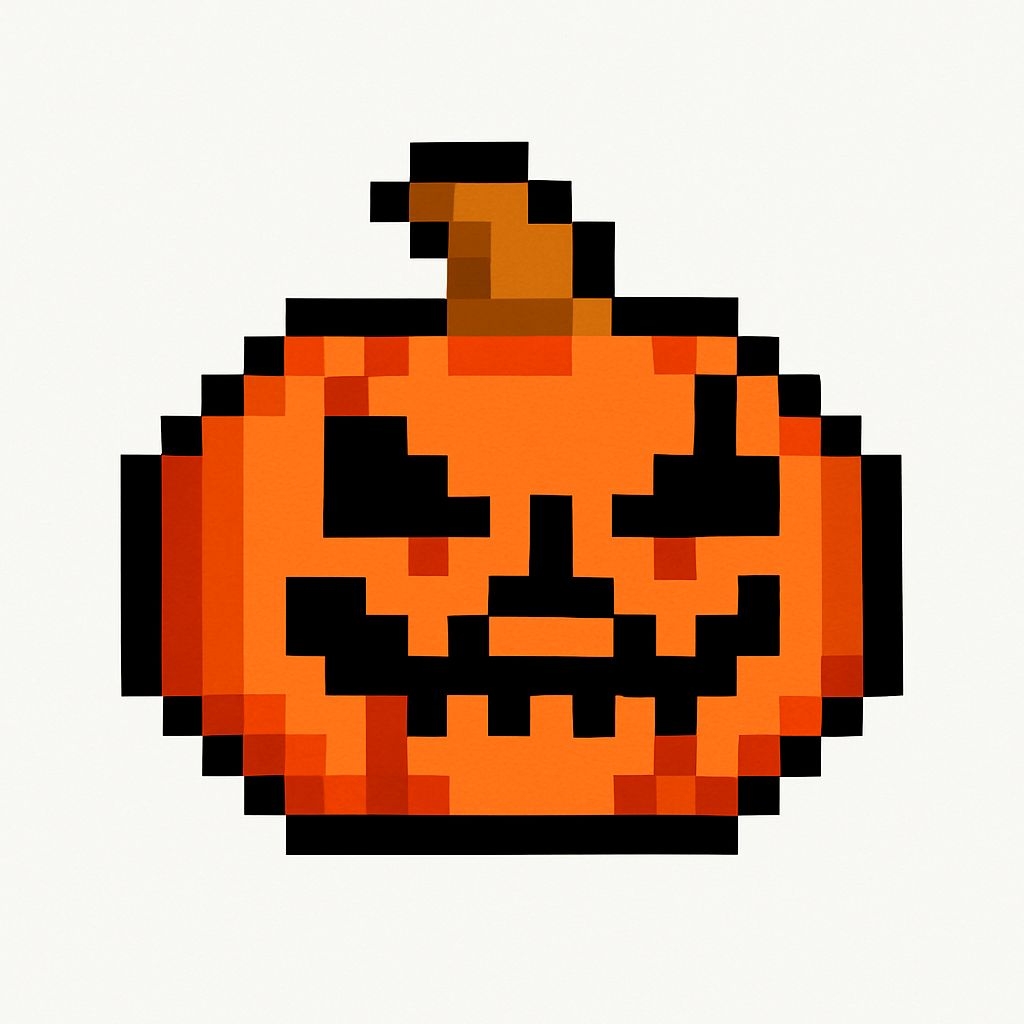 Pixelated Halloween Pumpkin Jack-o'-Lantern Sticker