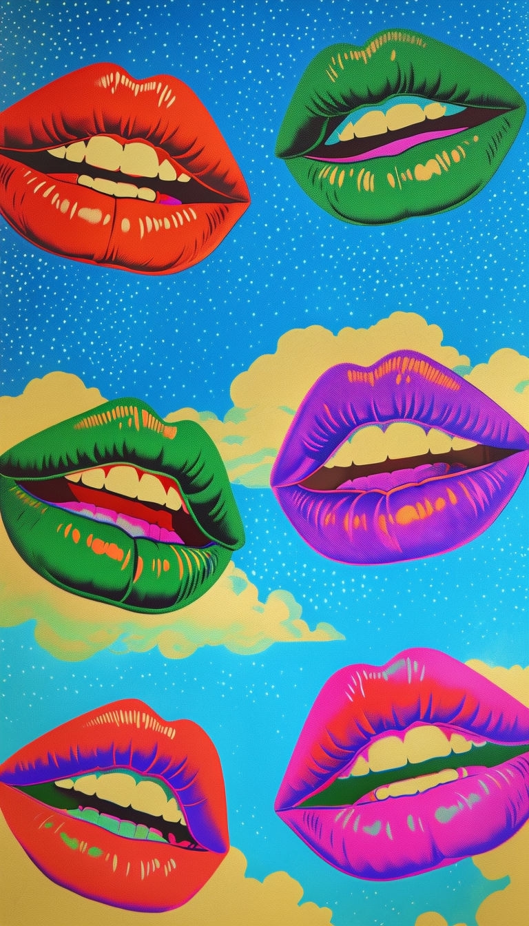 Colorful Surreal Lips Floating in Bright Blue Sky Phone Case Cover