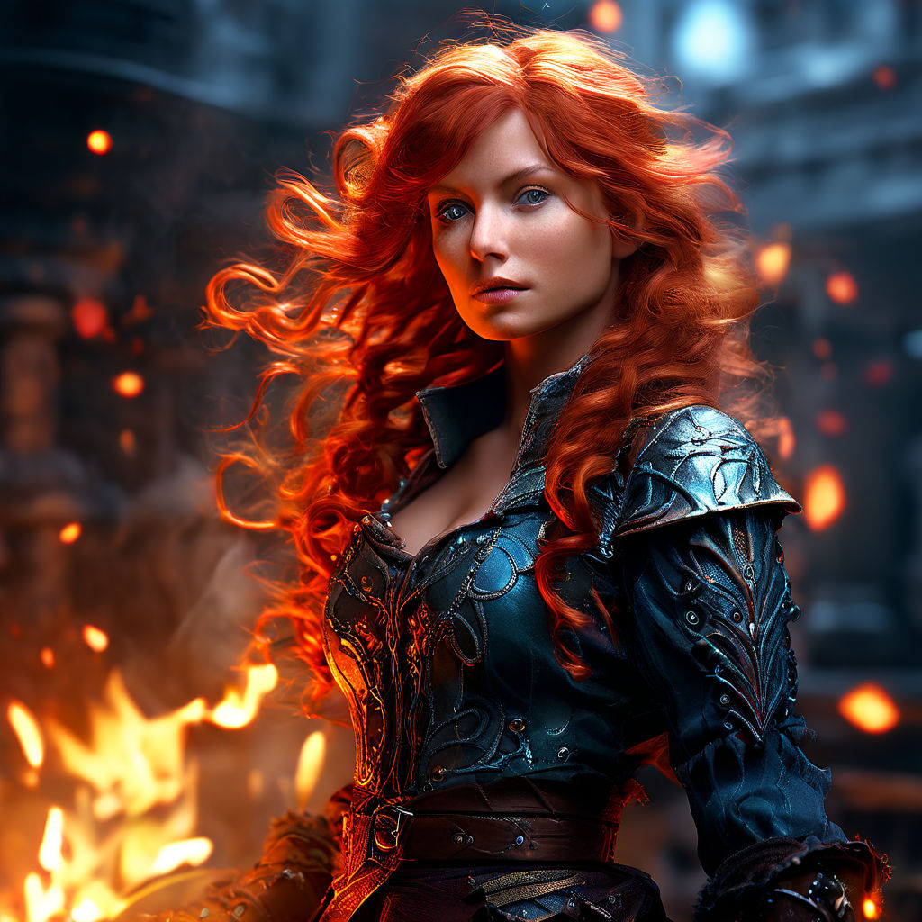 A beautiful Bandit Woman with Red Hair and Big breasts