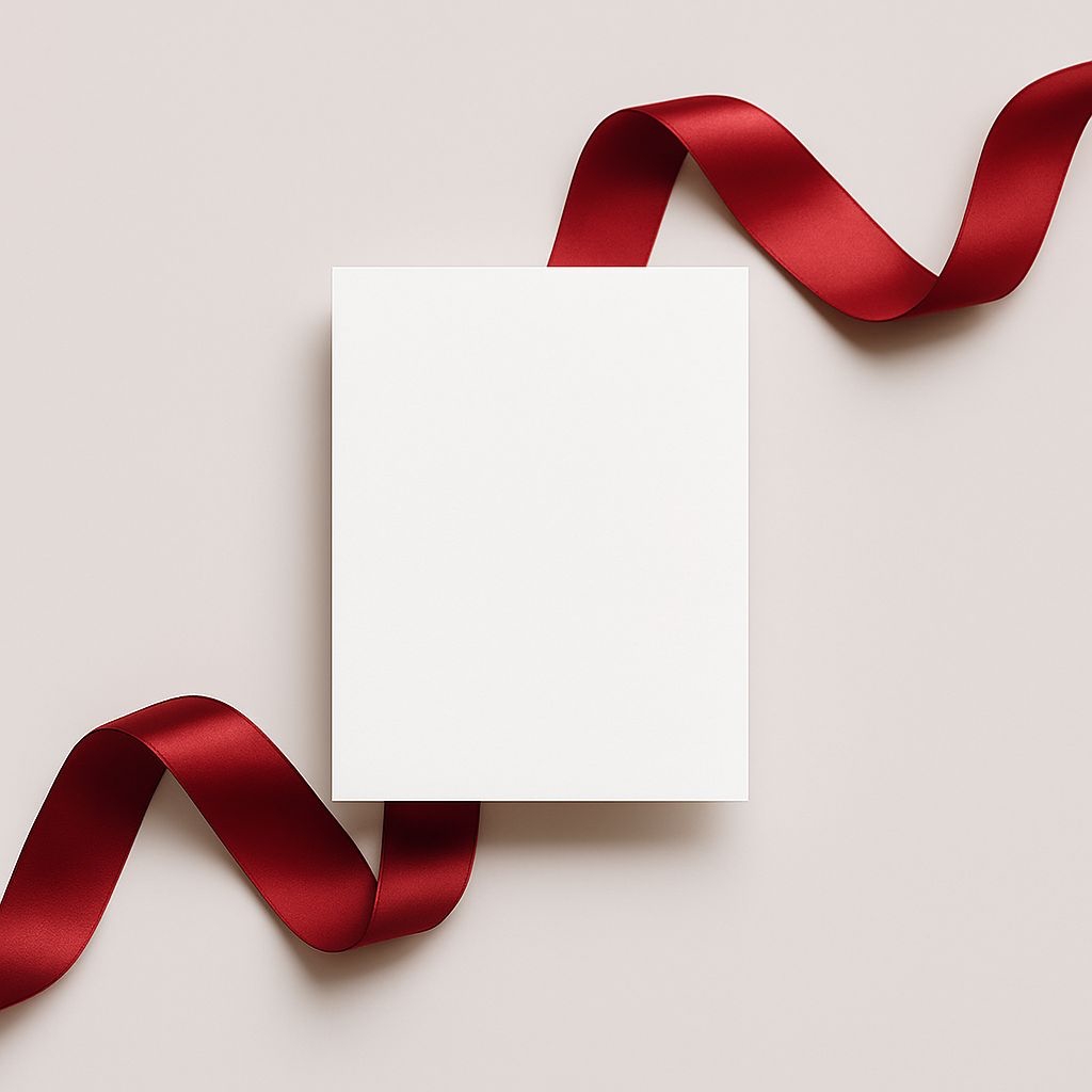 Elegant White Card with Deep Red Satin Ribbon Mockup