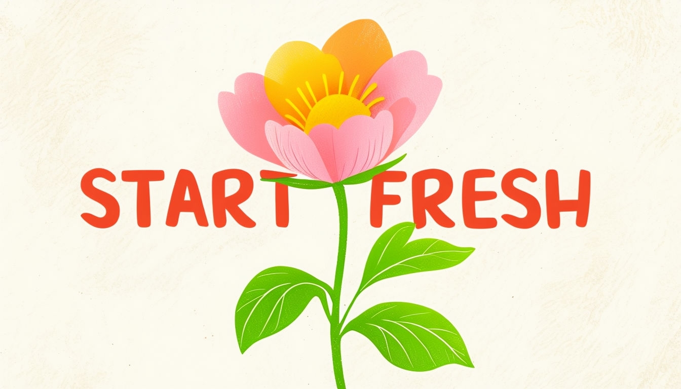 Cheerful Hand-Drawn Flower with Start Fresh Message Social Media Post