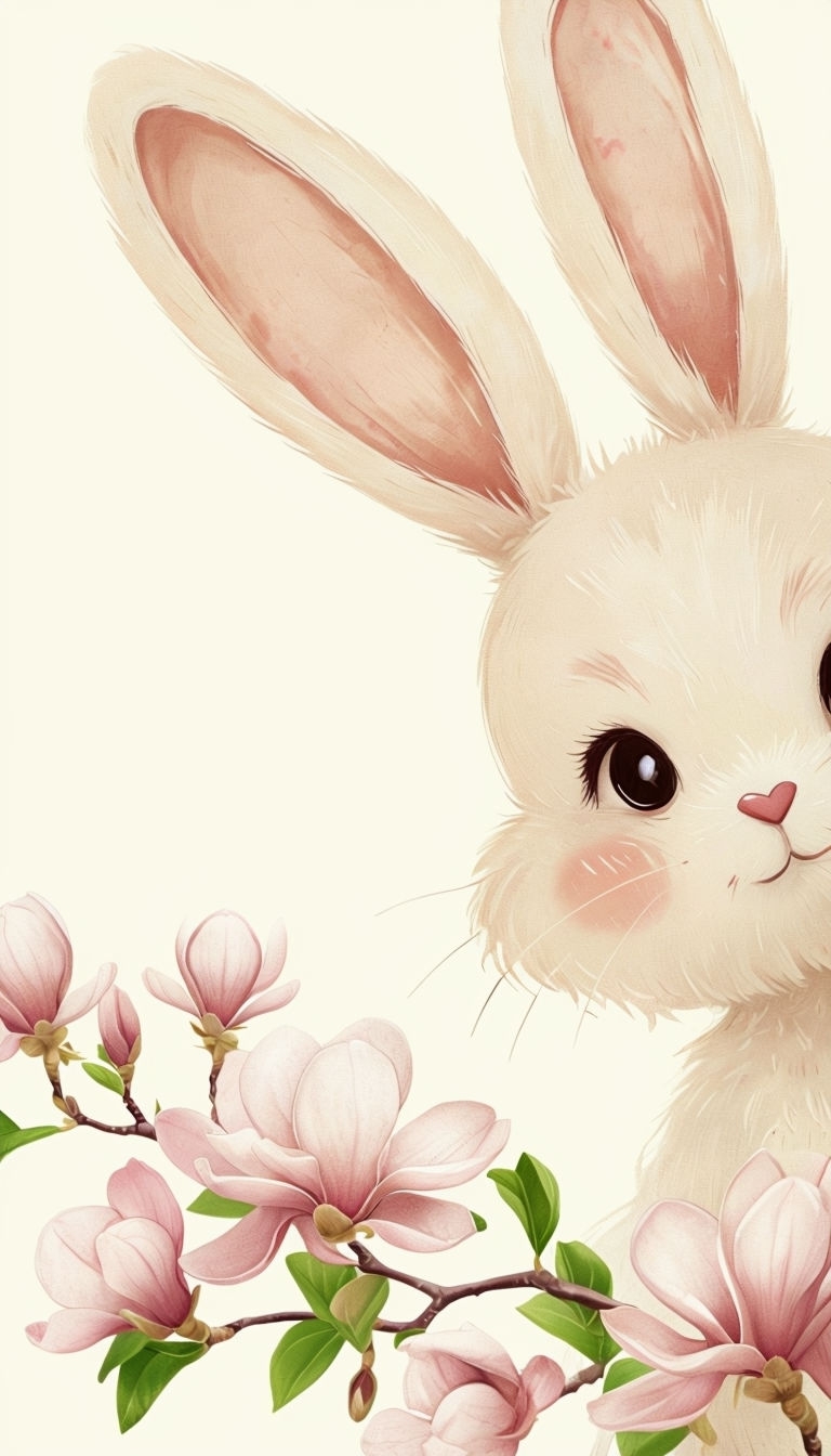 Playful Bunny and Magnolia Flowers Whimsical Phone Case Cover
