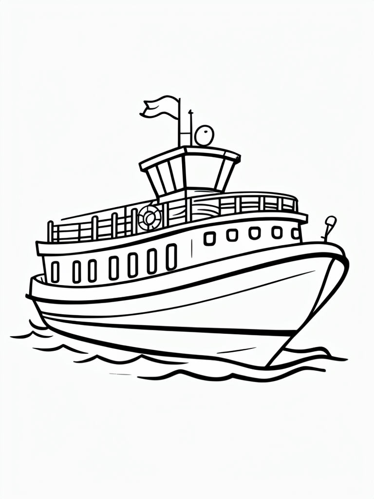 Cartoon Ferry Boat Outline for Fun Coloring Book Pages