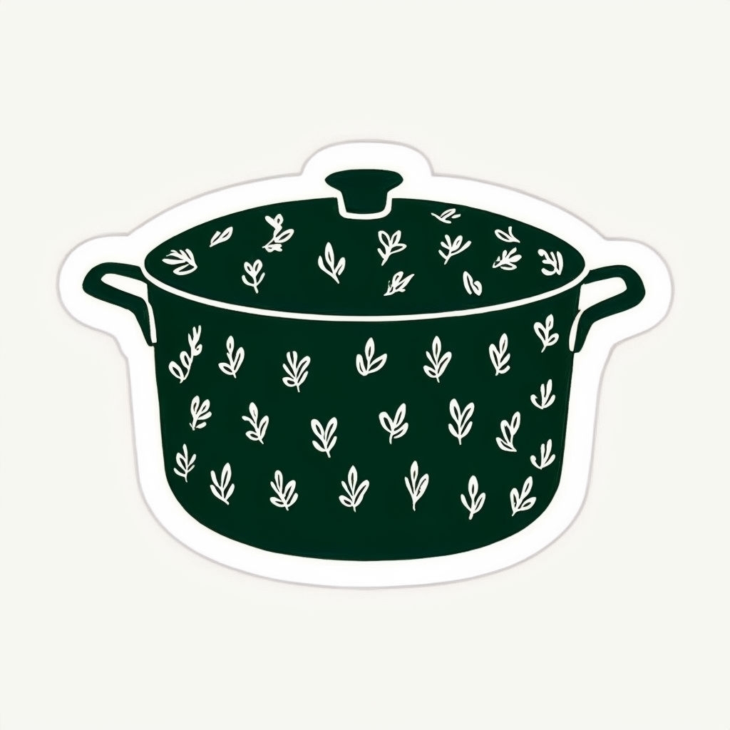 Minimalist Dark Green Cooking Pot with Floral Pattern Sticker