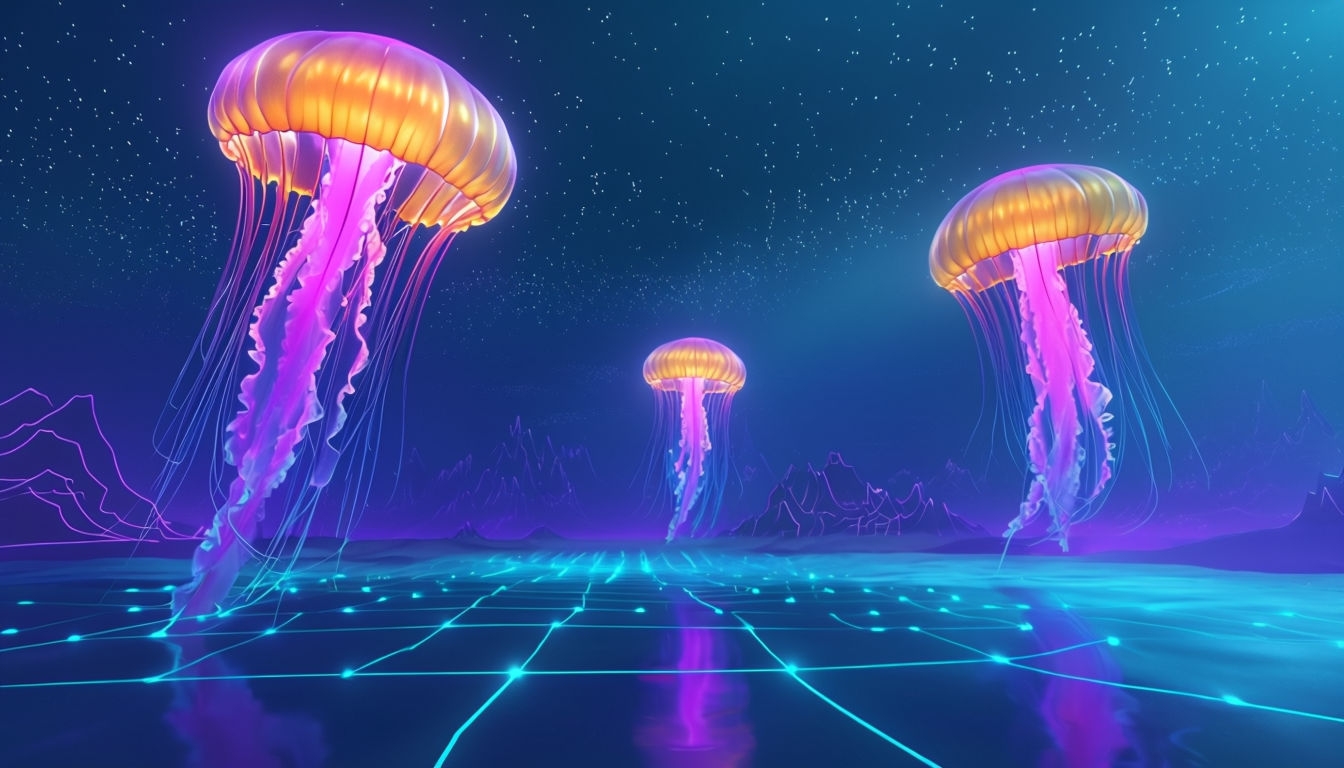 Majestic Deep-Sea Dreamscape Virtual Background in Synthwave Style