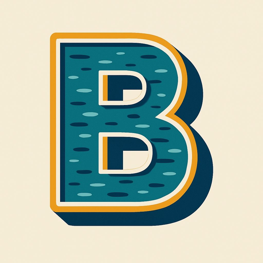Stylized Retro Letter B Illustration with Vibrant 3D Effect Monogram