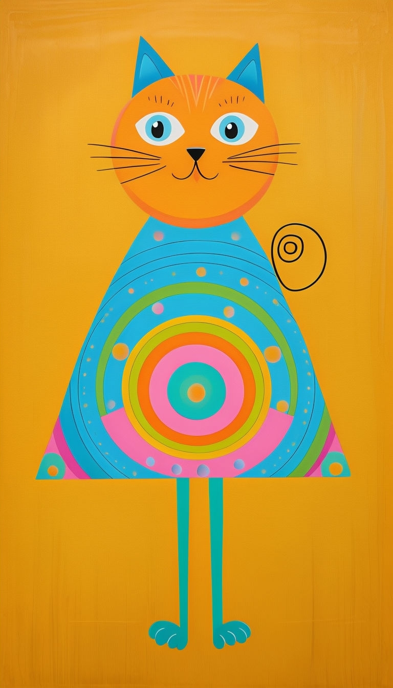 Whimsical Abstract Cat in Colorful Kaleidoscopic Design Art