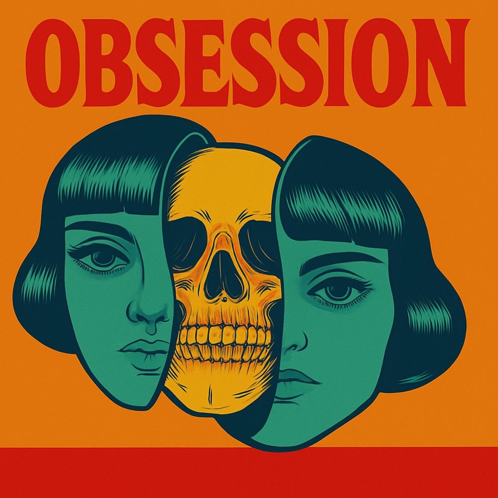 Surreal Twin Faces with Golden Skull and Obsession Title Album Cover