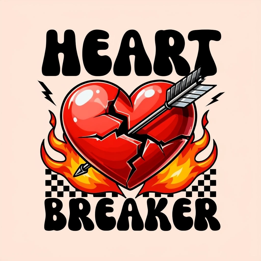 Dramatic Glossy Red Heart with Arrow and Flames Poster