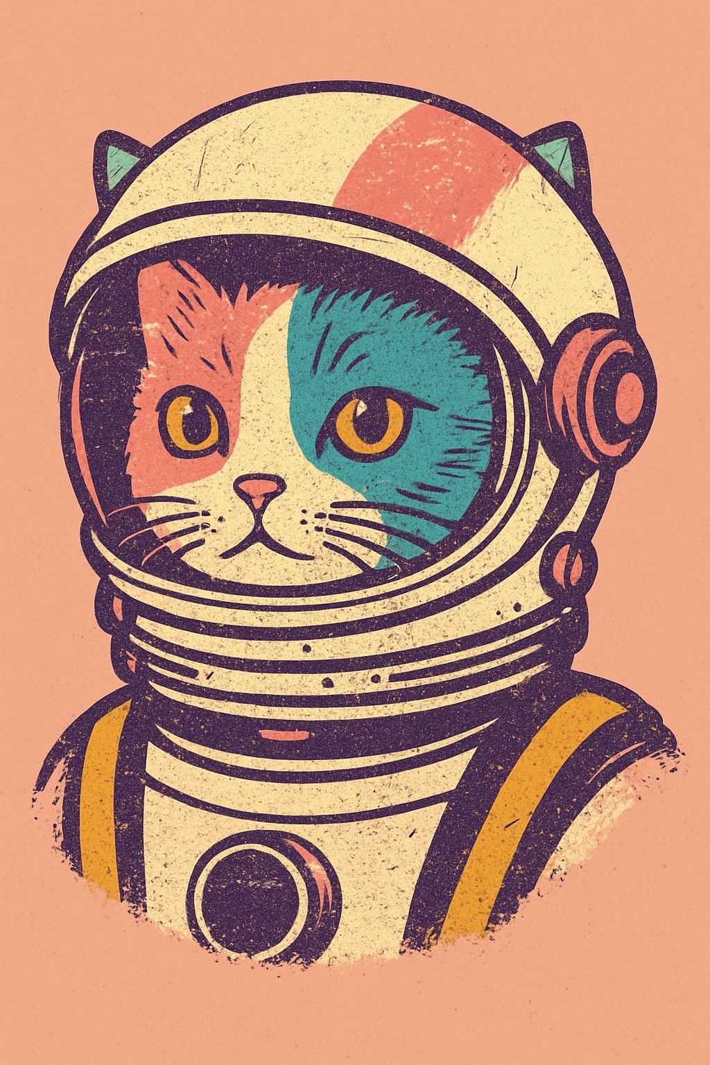 Vintage Calico Cat in Astronaut Helmet Whimsical Poster